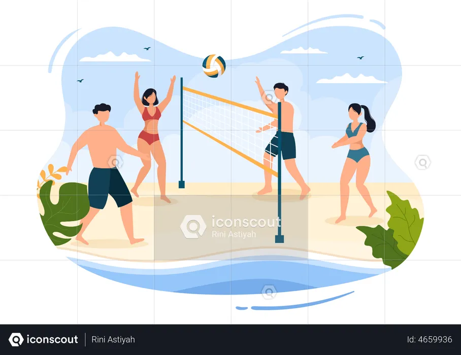 People playing beach volleyball  Illustration