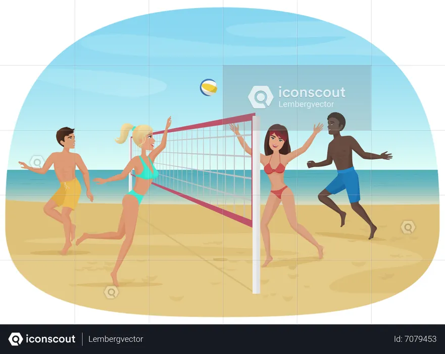 People playing beach volleyball  Illustration