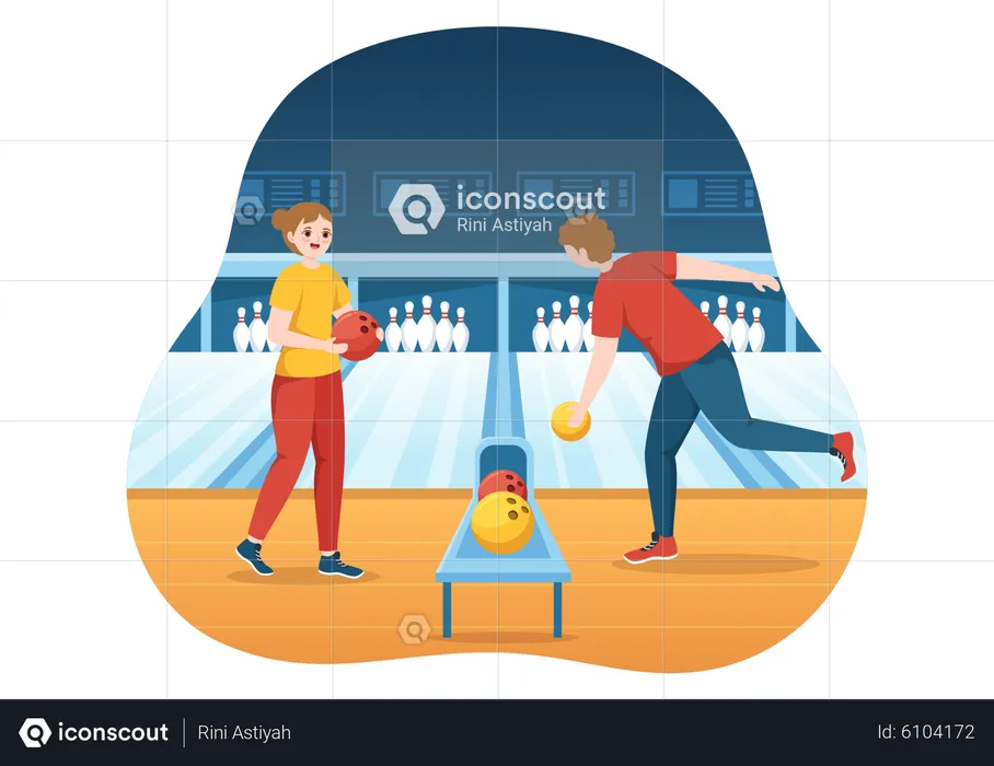 People Playing Bowling Game  Illustration