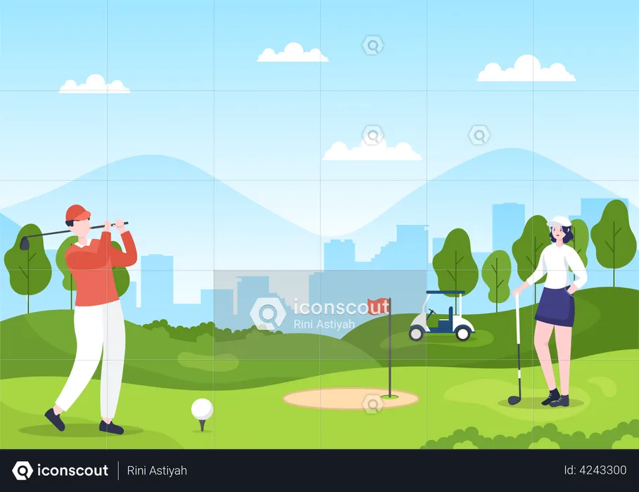 People Playing Golf  Illustration