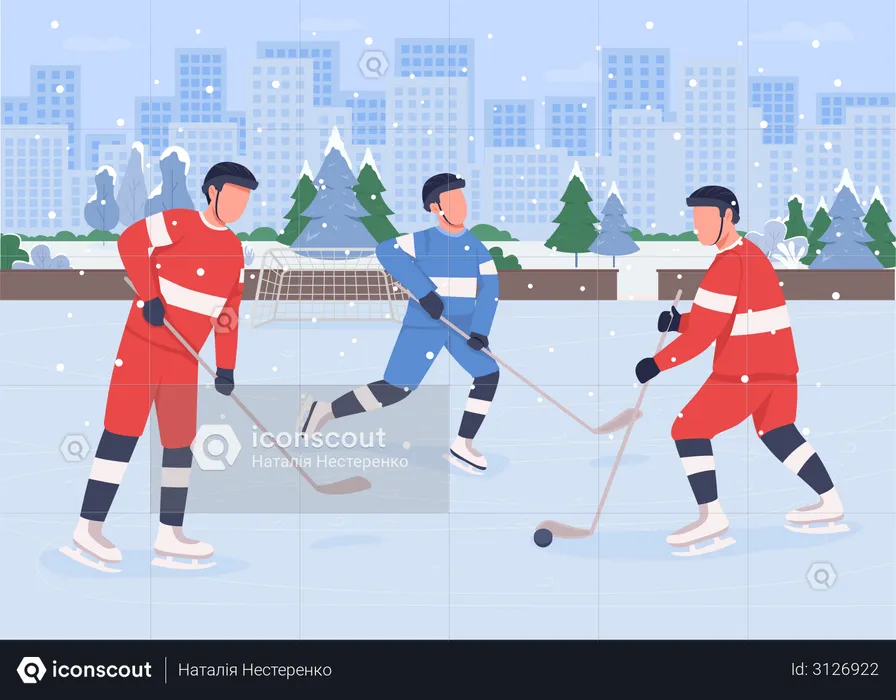 People playing hockey on ice rink  Illustration