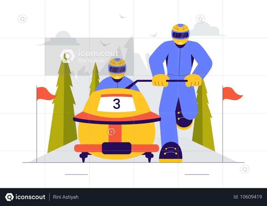 People playing in Bobsledding  Illustration