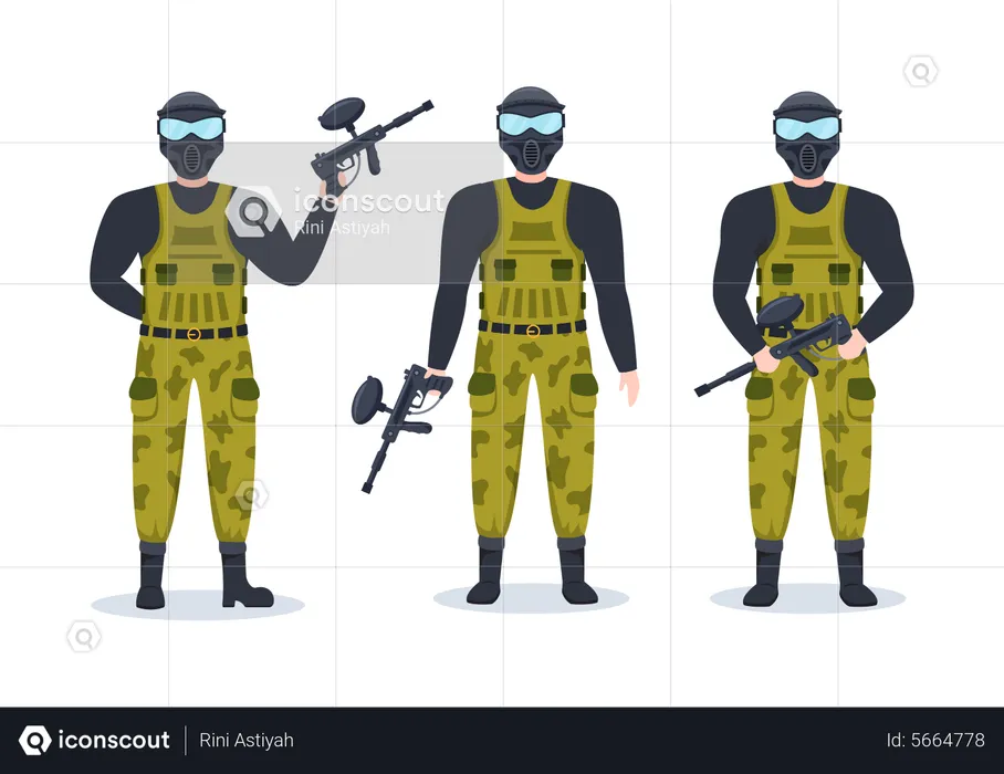 People playing paintball game  Illustration