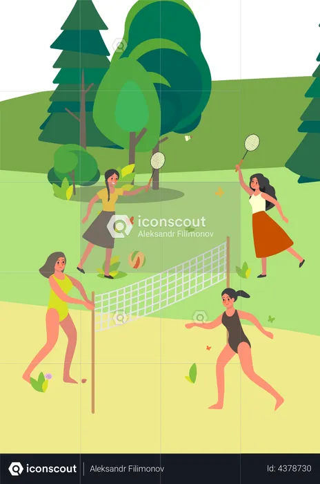 People playing sport game in public park  Illustration