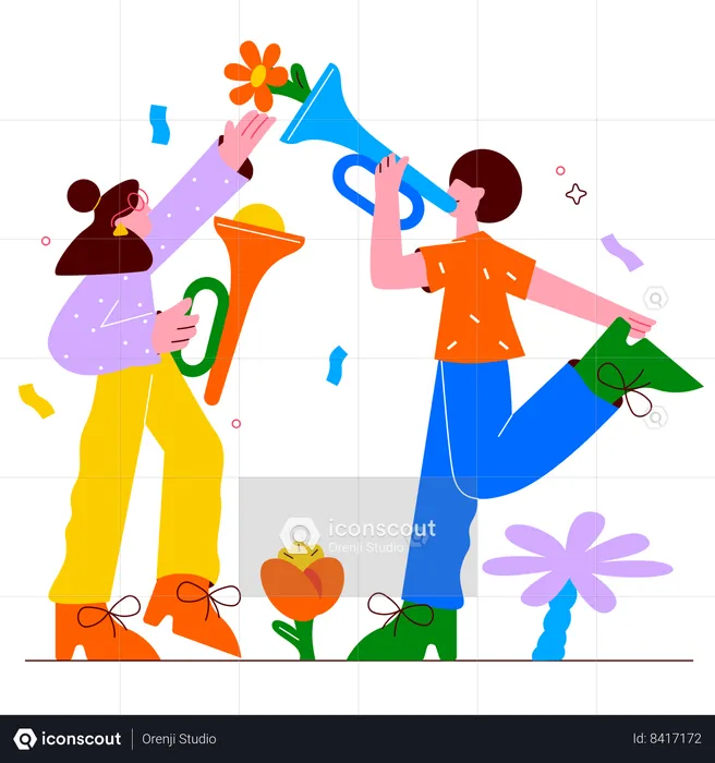 People playing trumpet in christmas celebration  Illustration