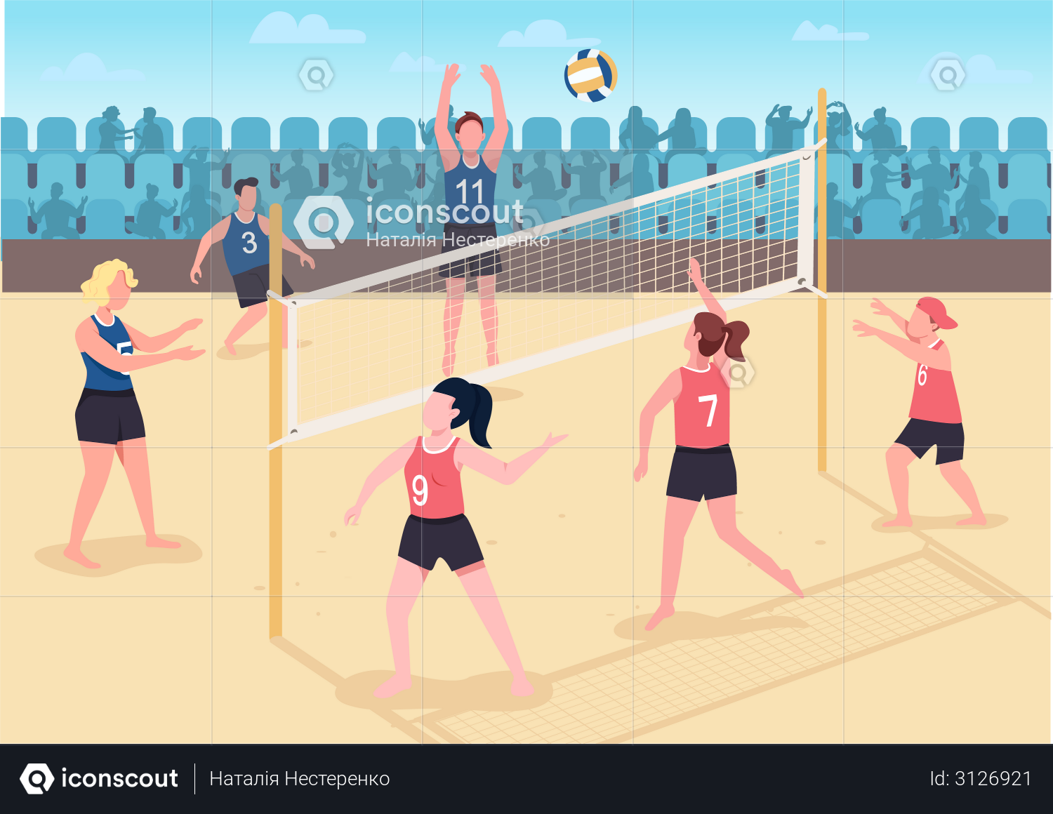 Best Premium People playing volleyball on beach Illustration download ...