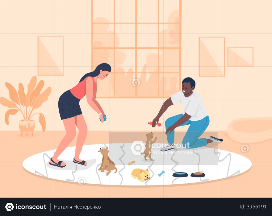 People playing with dogs  Illustration