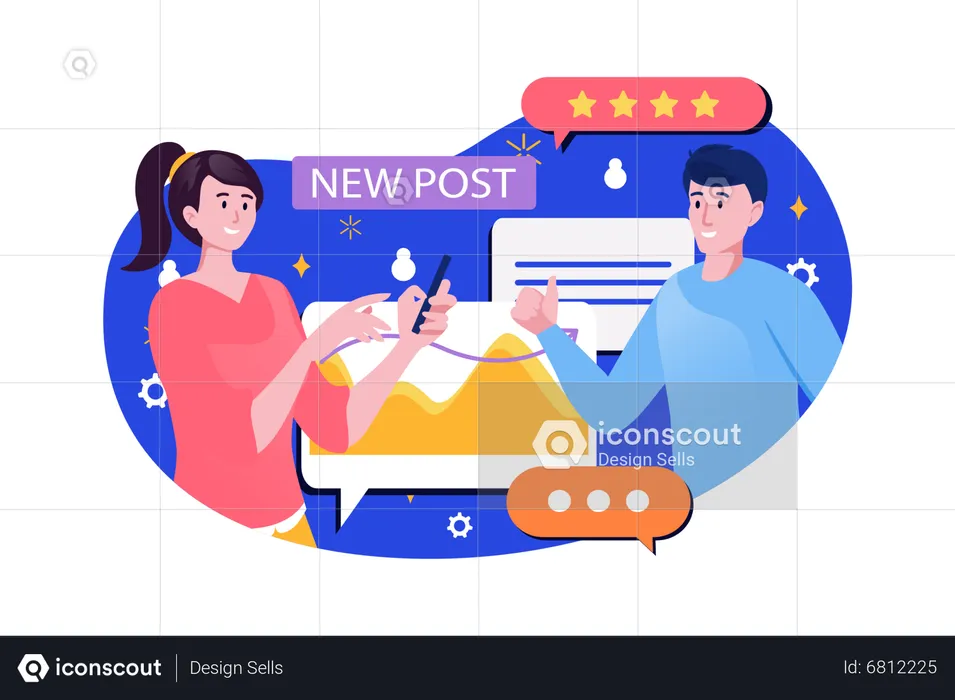 People posting image on social media  Illustration