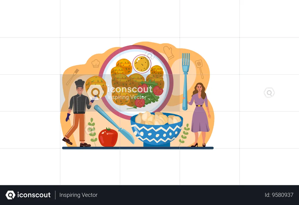 People prepares Jewish cuisine  Illustration