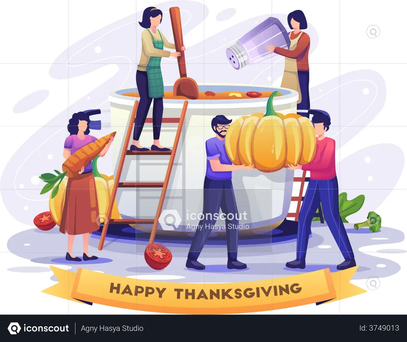 People preparing dinner for thanksgiving  Illustration