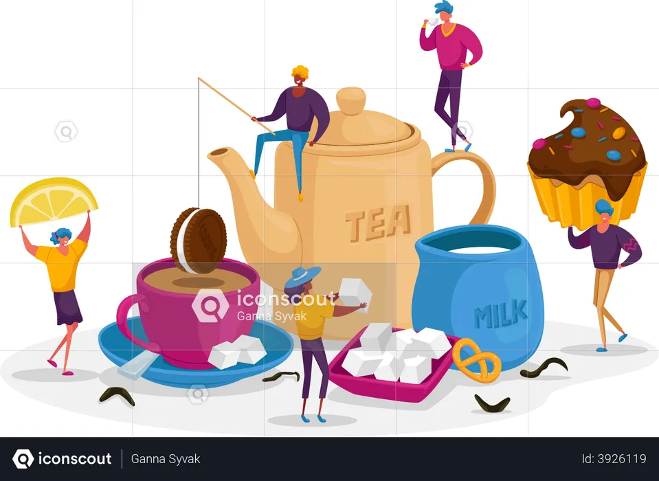 People preparing morning breakfast meal and coffee  Illustration