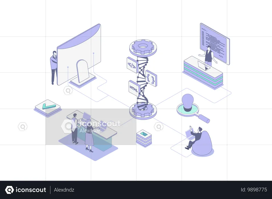 People prototyping website inner structure and coding  Illustration