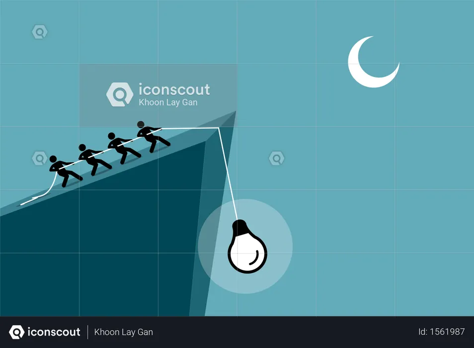 People pulling an idea up from falling down the cliff by using rope  Illustration