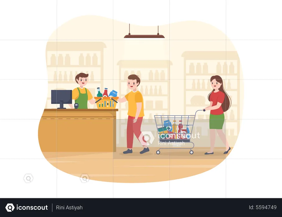 People purchasing grocery  Illustration