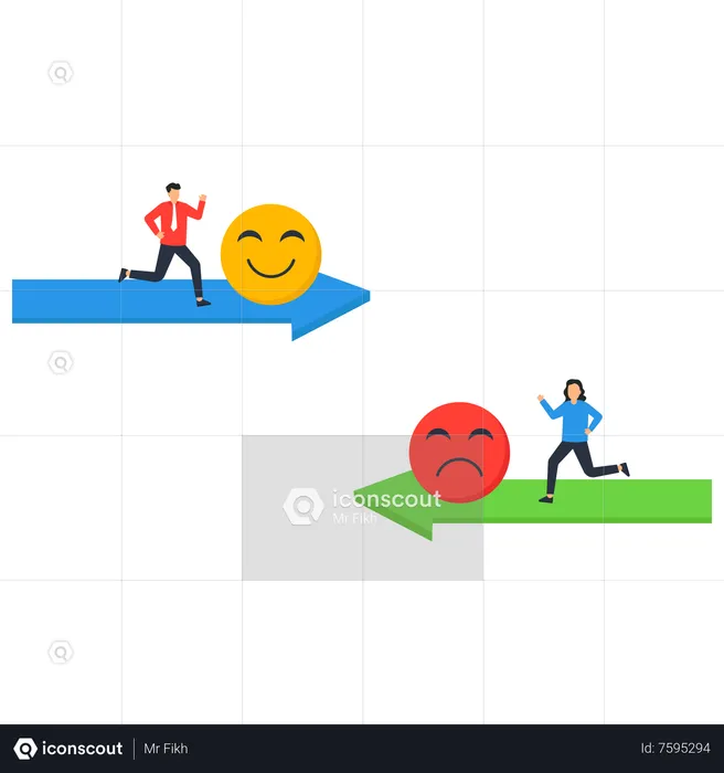 People pushing the upset and happy emoticon  Illustration