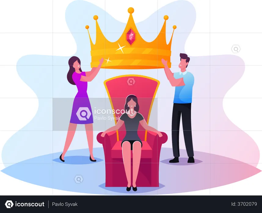 People Put Royal Crown on Woman Head  Illustration