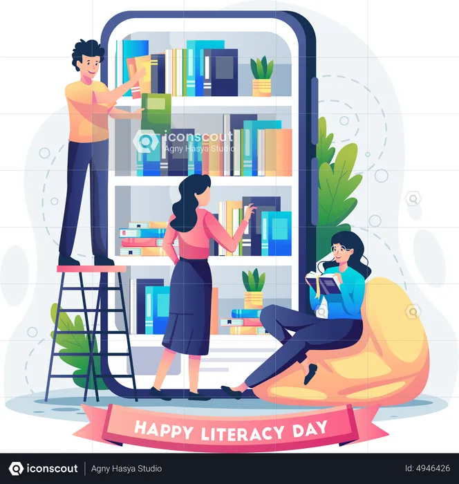 People read books in digital libraries on smartphone  Illustration