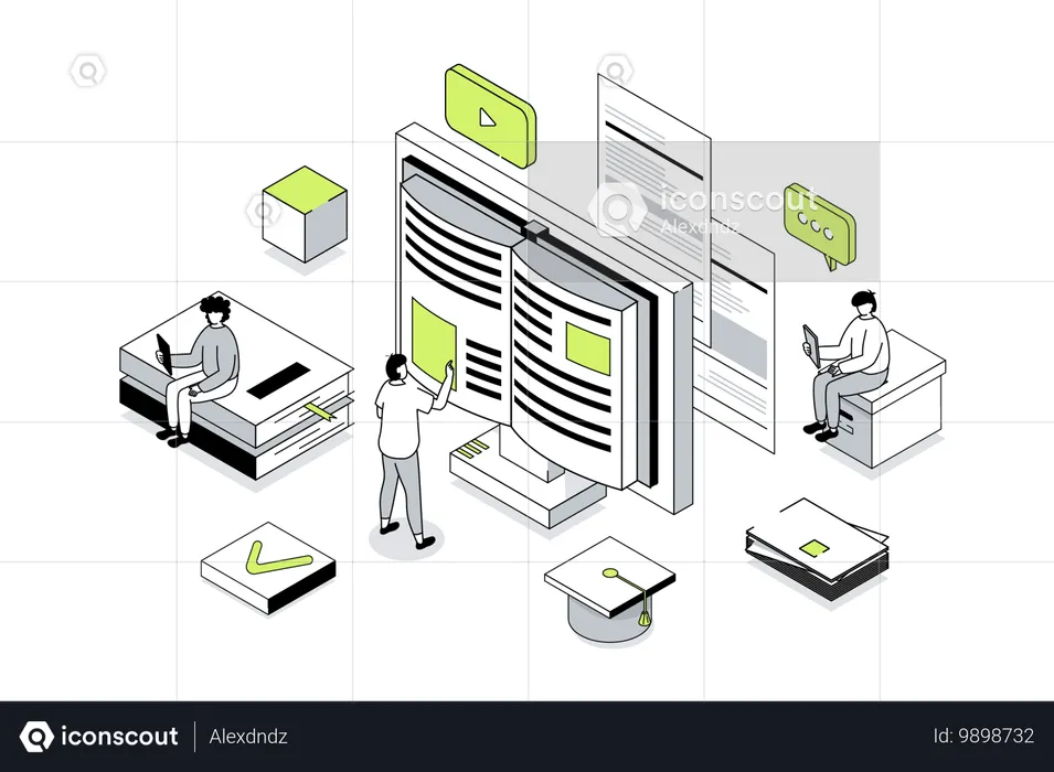 People reading e-books and digital textbook  Illustration
