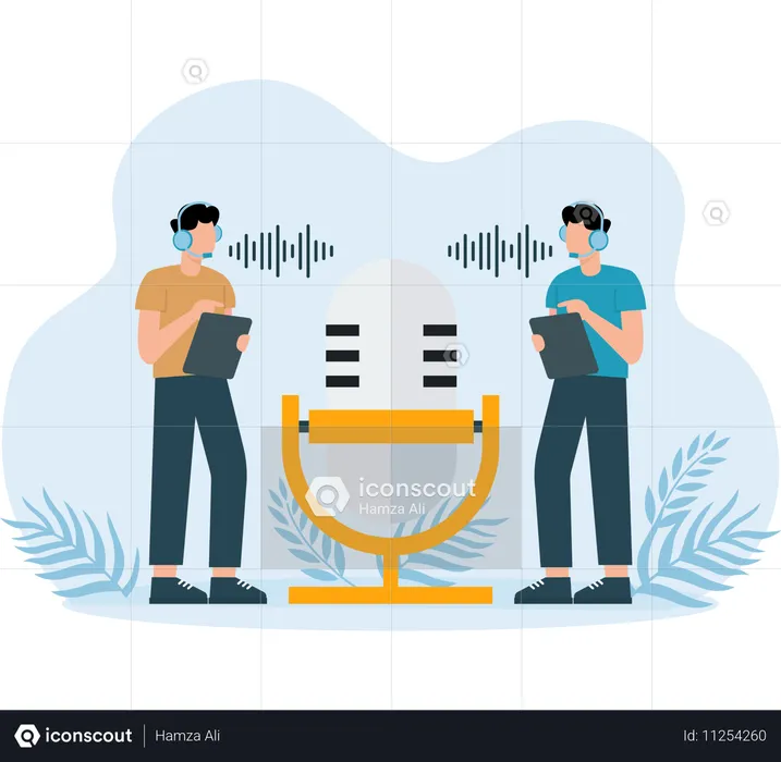 People records voice in microphone  Illustration