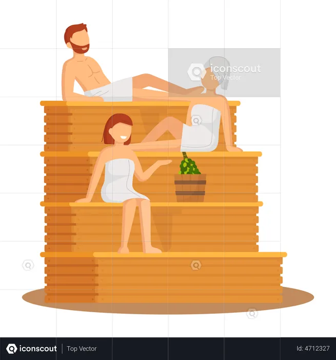 People relax and steam with birch brooms  Illustration