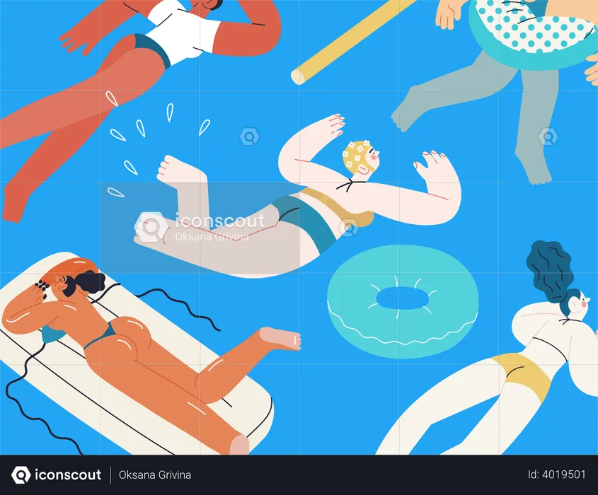 People Relaxing and Chilling In Swimming  Illustration
