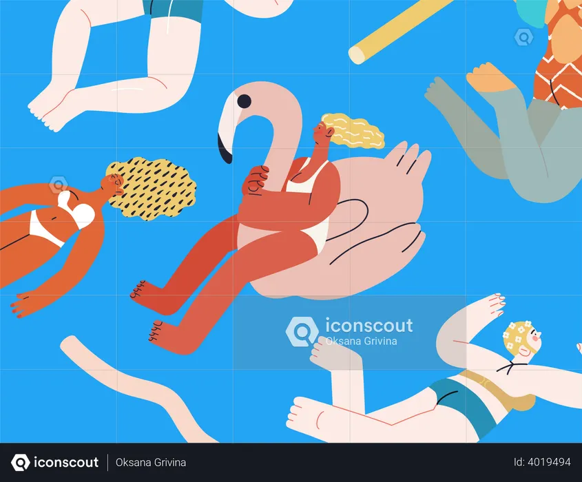 People Relaxing In Swimming  Illustration