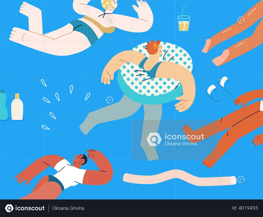 People Relaxing In Swimming  Illustration
