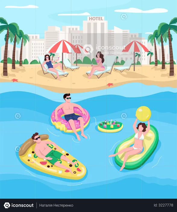 People resting at seaside resort  Illustration