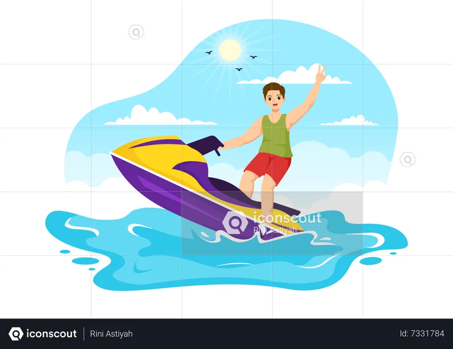 People Ride Jet Ski Illustration  Illustration