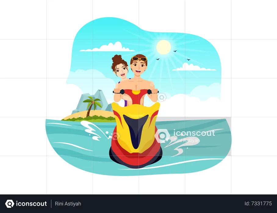 People Ride Jet Ski Illustration  Illustration