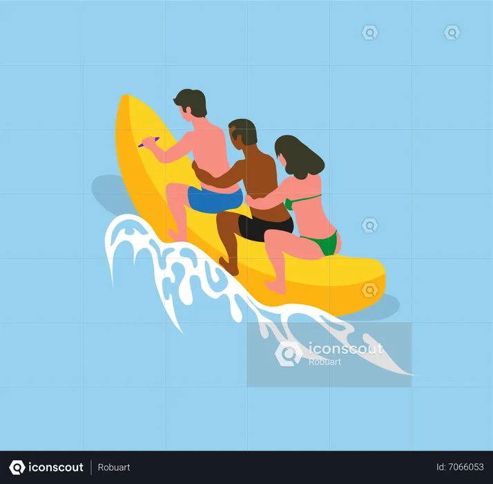 People riding banana boat jet ski  Illustration