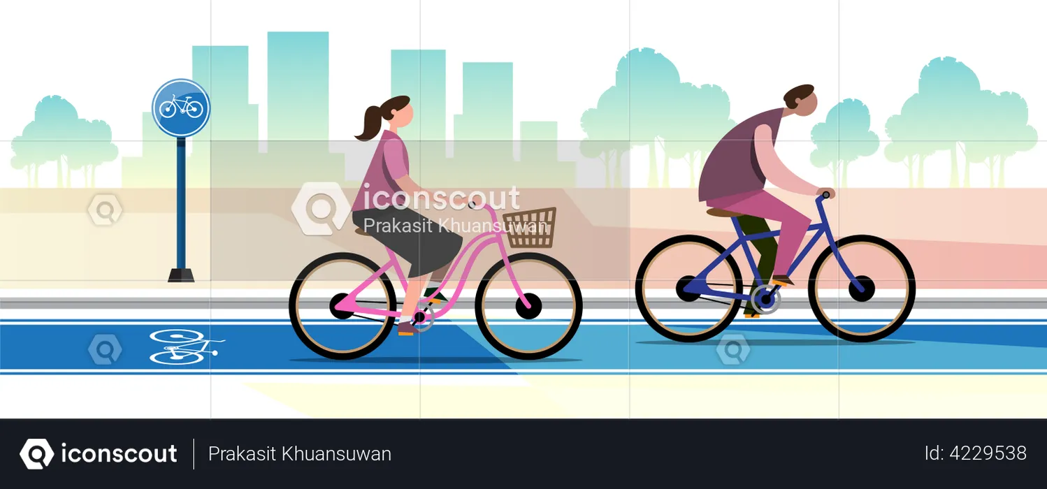 People riding bicycle in bike lane  Illustration