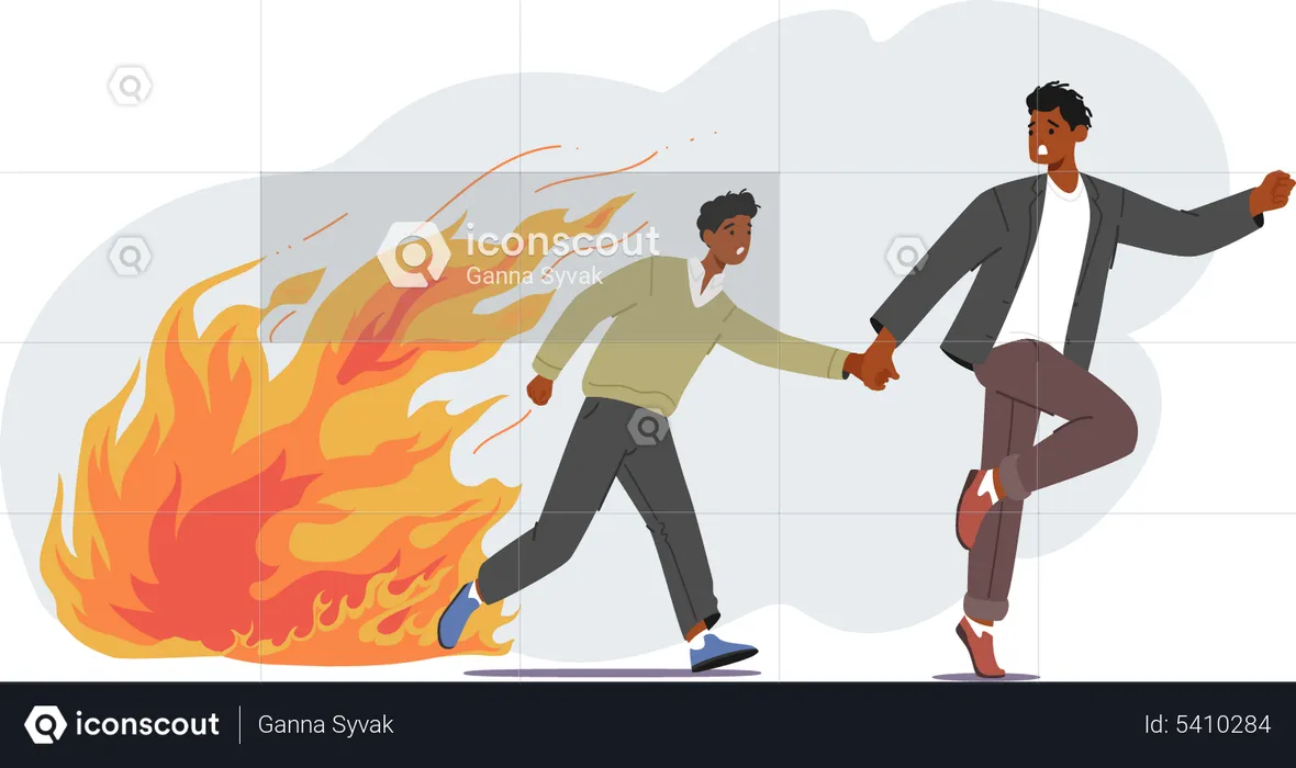 People Run Escaping from Ragging Fire  Illustration