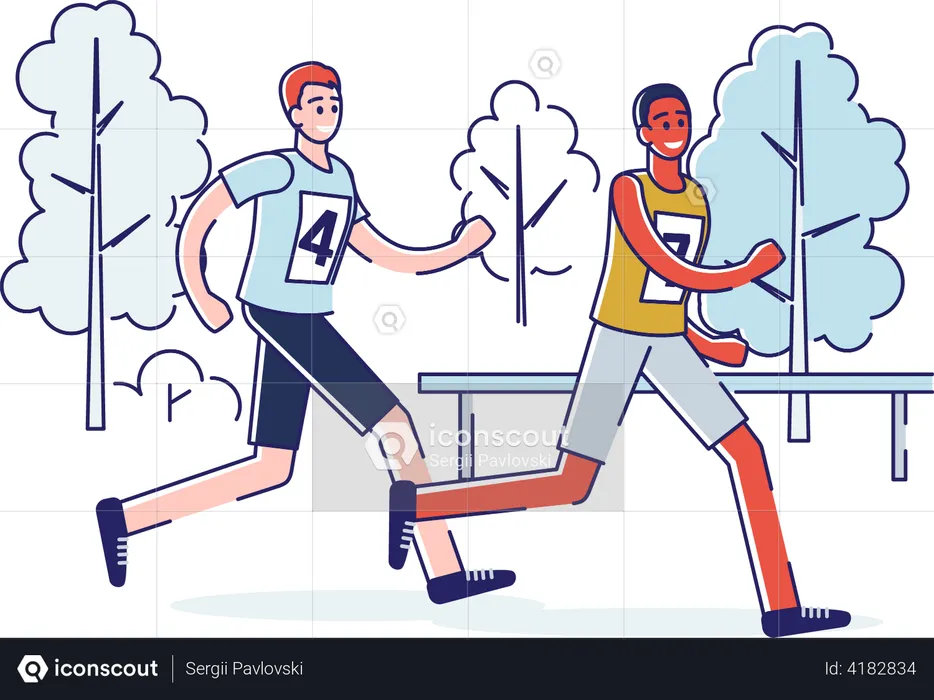 People running in a marathon  Illustration