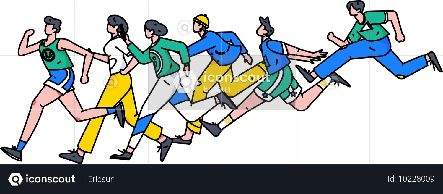 People Running in Marathon  Illustration