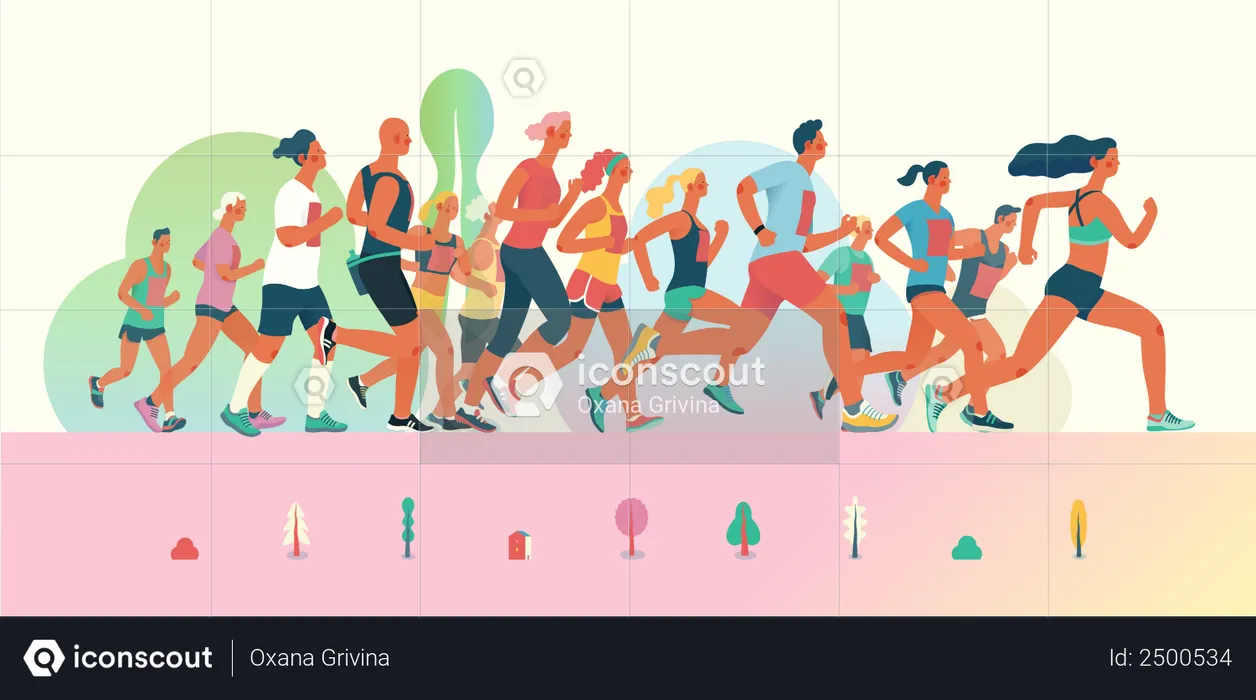 People running in marathon race  Illustration