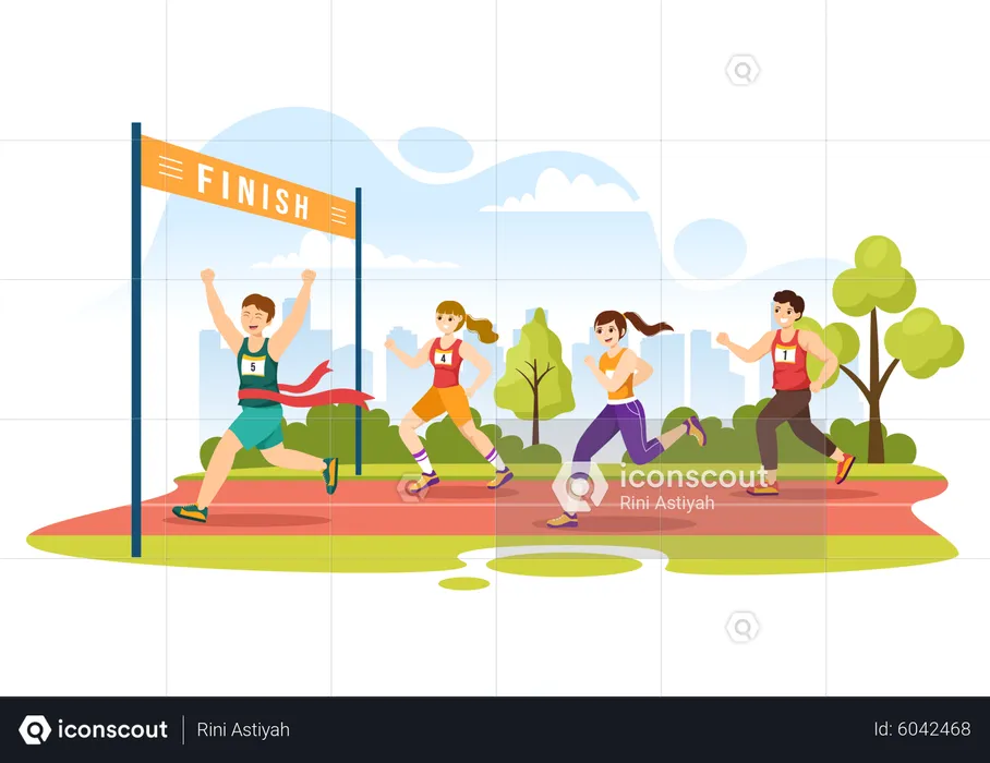 People running in Marathon Race  Illustration