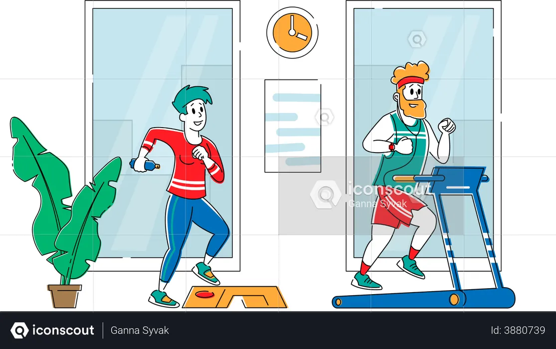 People running on treadmill  Illustration