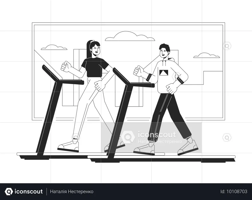 People running on treadmill  Illustration