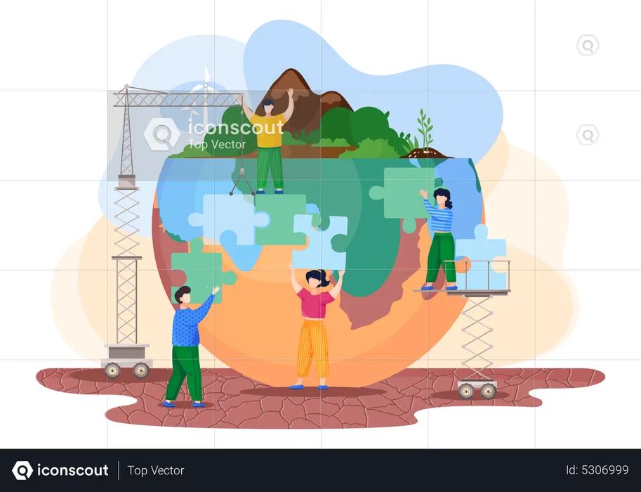 People save world ecology  Illustration