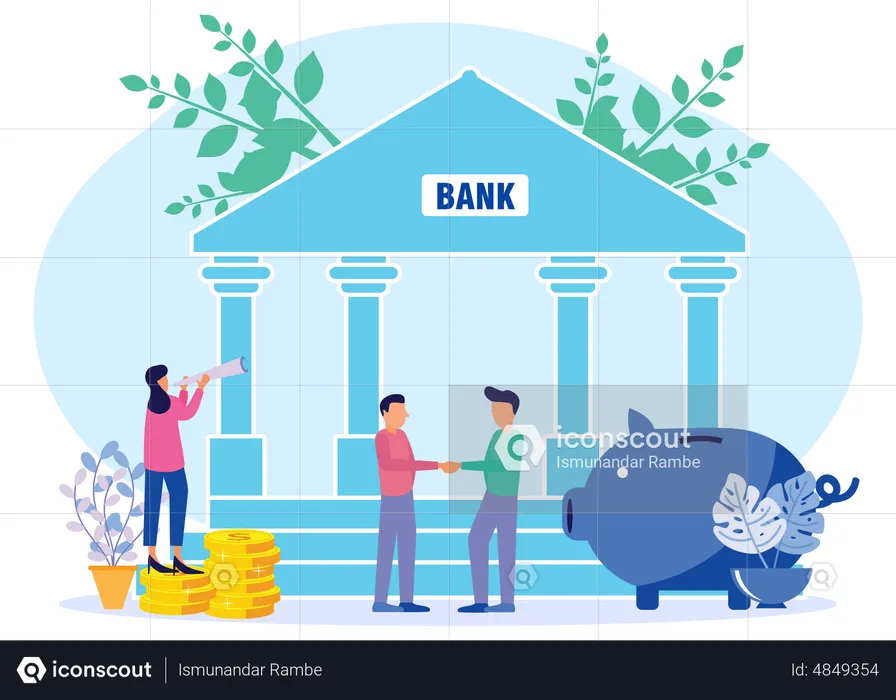People saving in bank  Illustration