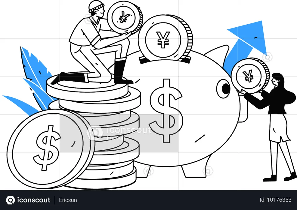 People saving money in Piggy Bank  Illustration