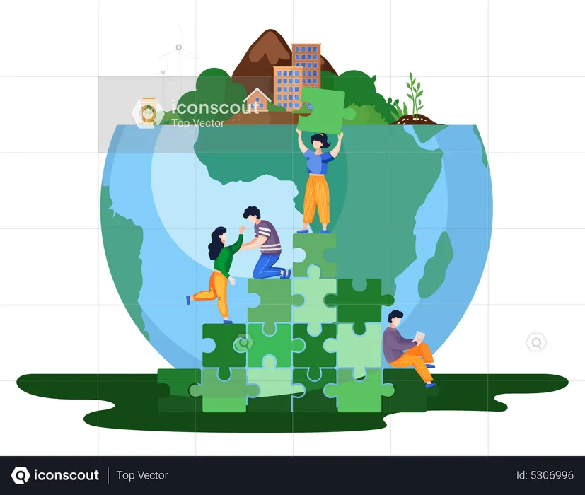 People saving world ecology  Illustration