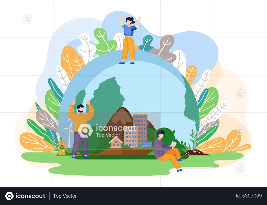 People saving world ecology  Illustration