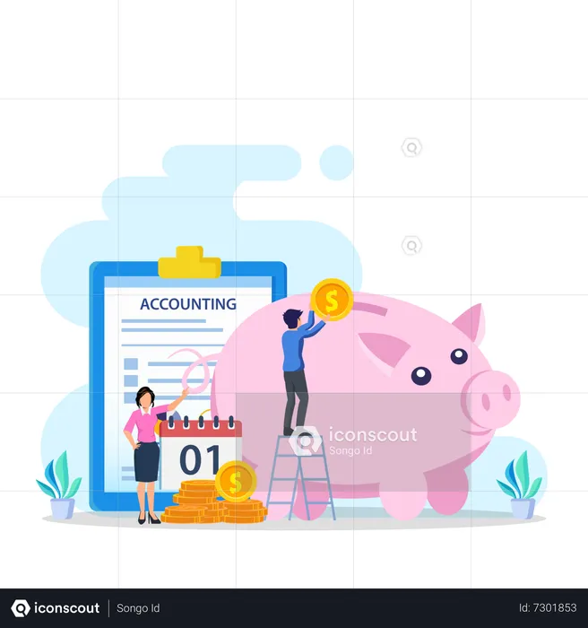 People Savings Money In Piggy Bank  Illustration