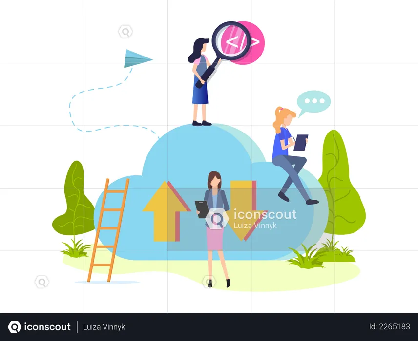 People searching work on cloud storage  Illustration
