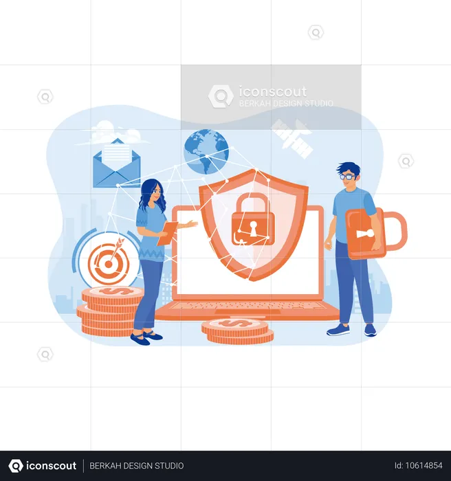 People securing personal data on system  Illustration