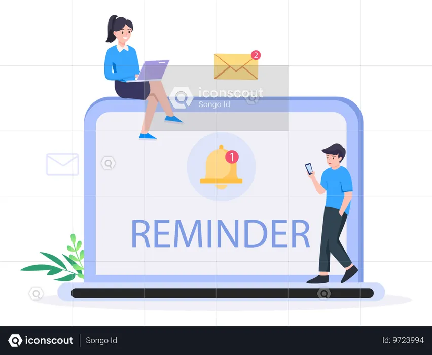 People set alarm reminder on mobile phone  Illustration