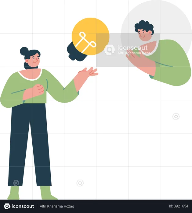 People Sharing Ideas with Light Bulb  Illustration