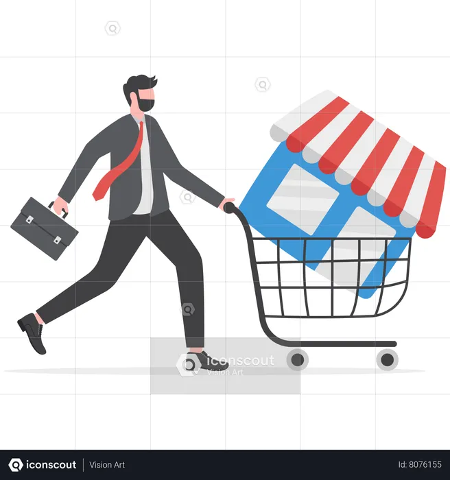 People shopping and Start Franchise Small Enterprise  Illustration